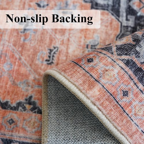 Hallway Washable Runner Rug - Vintage Soft Non-Slip Entryway Floor Mat | 2'6'' x 12', Orange
