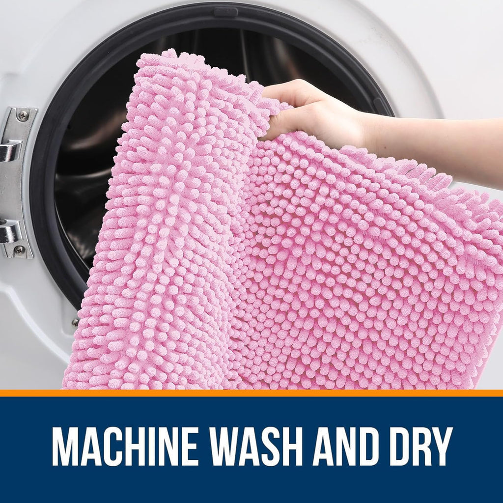 OLANLY Large Bathroom Rugs - Extra Soft Chenille Bath Mats | Quick-Dry, Machine Washable, 40x32, Pink