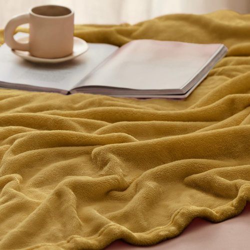 Bedsure GentleSoft Fleece Throw Blanket - XL Yellow 300GSM Plush Cozy Blanket for Bed, Sofa & Travel | 50x70 Inches