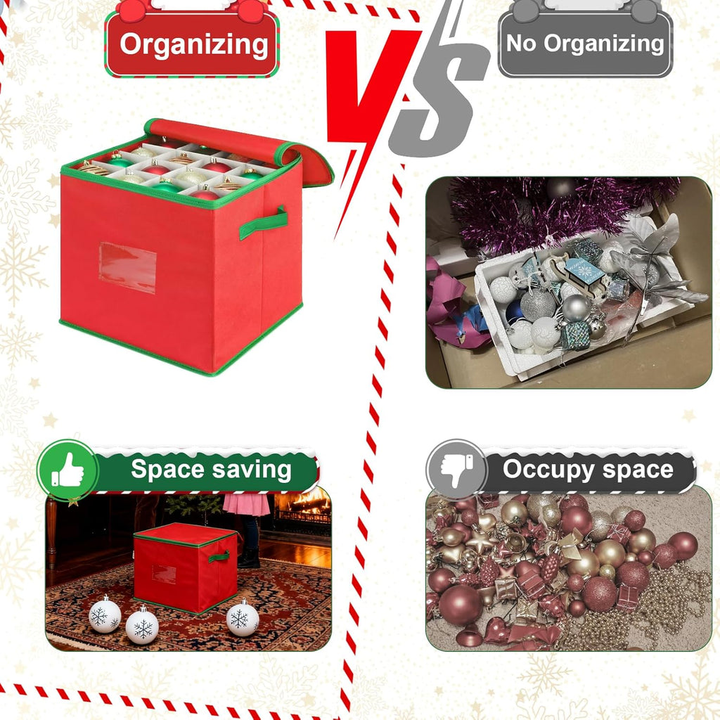 Regine Switzerland Christmas Ornament Storage Box - Holds Up To 64 Ornaments | Red Oxford Canvas With 4 Removable Trays