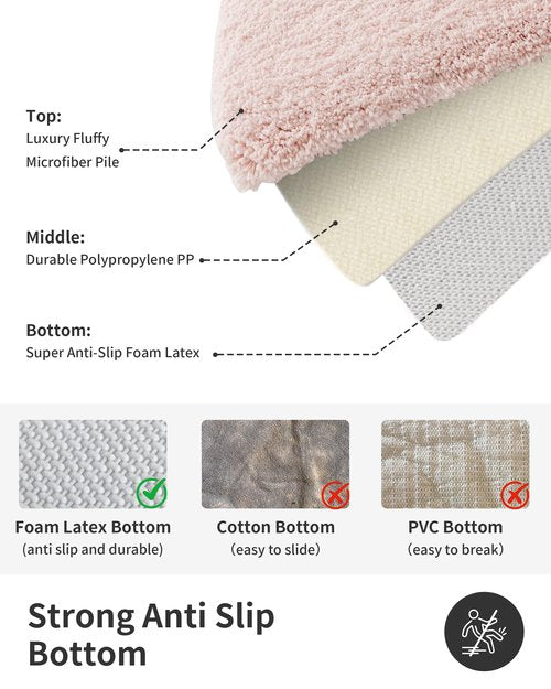 ILANGO Pink Bathroom Rugs 32" × 20" Non Slip & Super Absorbent Extra Thick Soft, Washable Bath Mat for Floor, Microfiber Plush Shaggy Bath Rug with Rubber for Bathtub Shower Room Sink