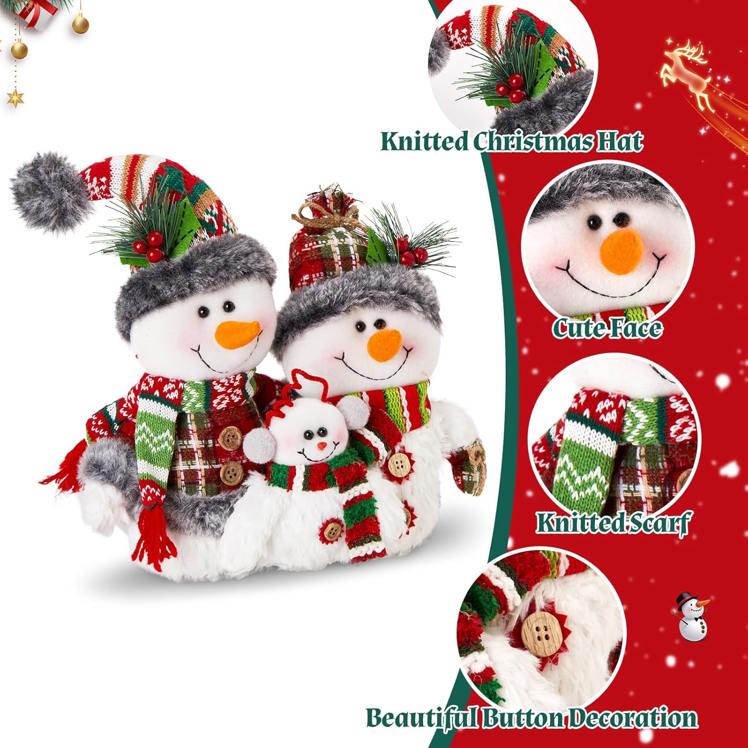 WEWILL 12'' Christmas Snowman Figurine - Cozy Family Tabletop Decor for Holiday Cheer