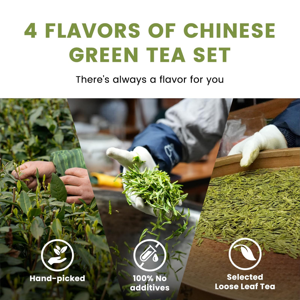 iTeaworld 4 Flavors Tea Samplers of Chinese Green Teas for Beginners,High Level Loose Leaf Green Tea, 2025 New Tea Chinese Loose Leaf Tea, Included Longjing, Biluochun, Lu'an Guapian & Huangshan Maofeng(2.01oz)
