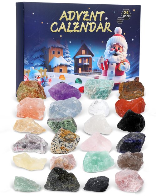JULEASEL Gemstone Advent Calendar 2025, Rock Collection Advent Calendar for Kids with 24 Natural Gemstones to Open Each Day, Christmas Countdown Calendar for Boys Girls Teens and Adults