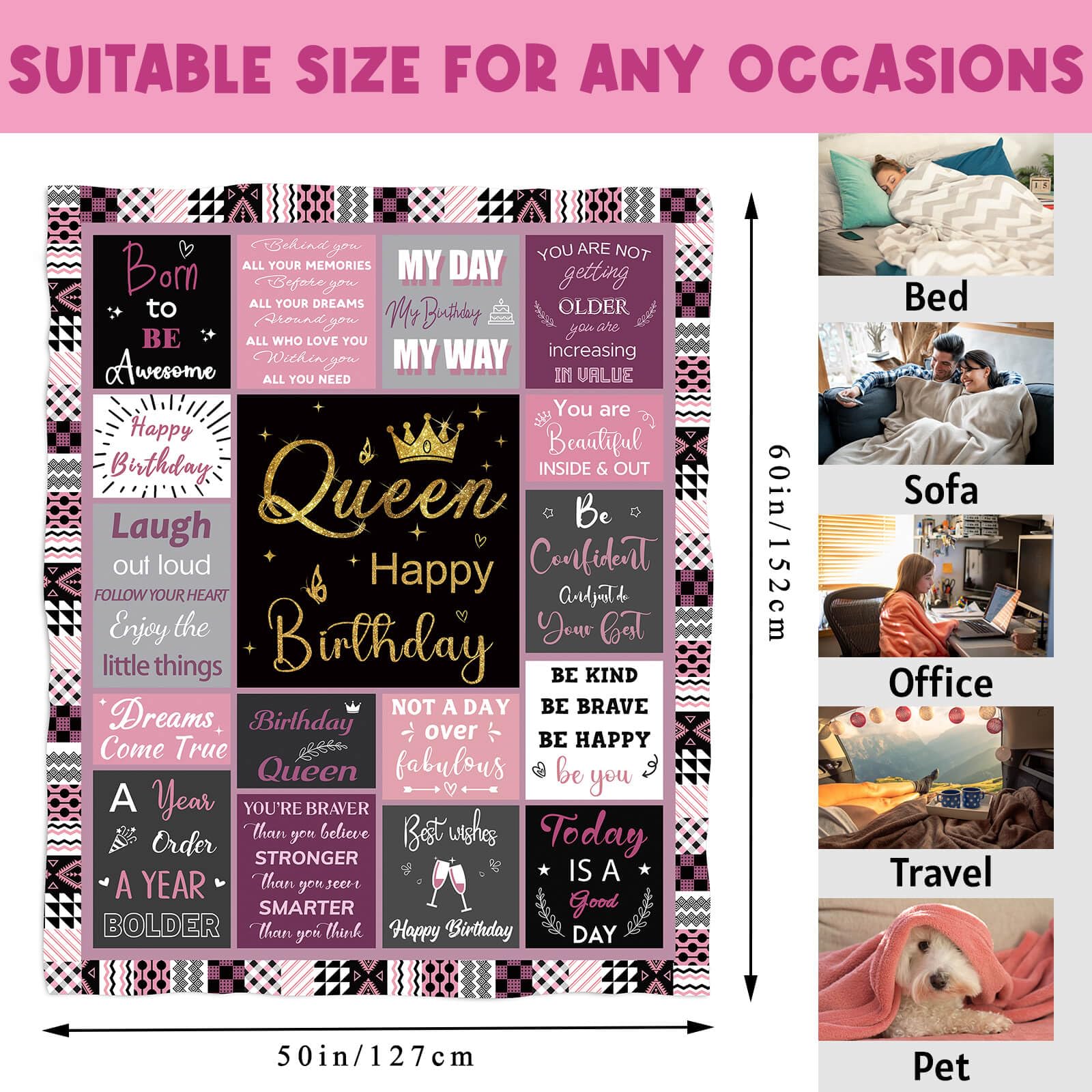 FGCOGOD Queen Birthday Gifts for Women, Birthday Blanket with Gift Box for Women, Gifts for A Birthday, Happy Birthday Decorations Gift Ideas for Her, Birthday Gifts Throw Blanket 60"x50"