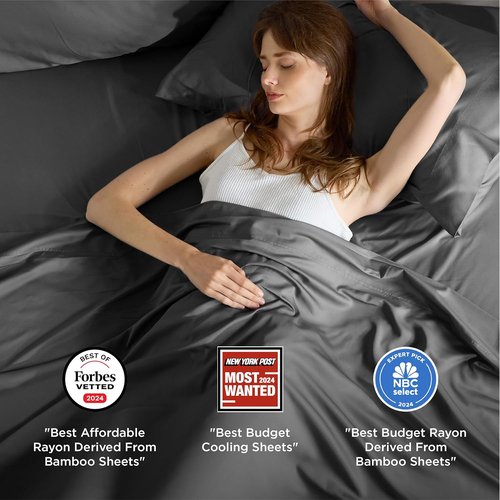 Bedsure King Size Sheets Set - Cooling Bamboo Rayon Sheets for Hot Sleepers | Soft & Breathable Grey