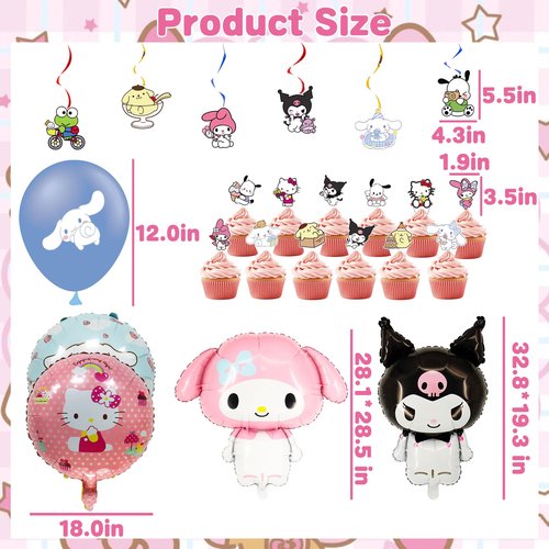 Cartoon Birthday Party Decorations, Include Latex Foil Balloons Backdrop Happy Birthday Banner Tablecloth Hanging Swirls Cupcake Cake Toppers Stickers Supplies