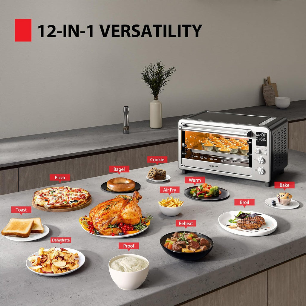 TOSHIBA ChefFry Air Fryer Toaster Oven - 26.4-Quart Stainless Steel Combo with Toast, Bake & Broil