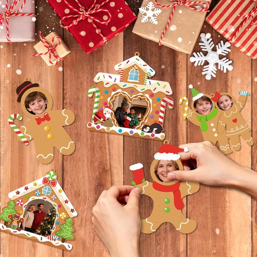 28 Pack Christmas Picture Frame Craft Kit for Kids, Xmas DIY Gingerbread Man House Picture Frames Paper Crafts Christmas Hanging Ornaments for Xmas Tree Holiday Winter Decor Class Art Game Activities