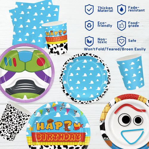 120pcs Birthday Party Supplies Include Cloud Plates Napkins Cup Dessert Plates Disposable Paper Tableware Set Kids Birthday Party Decorations For 30 Guests