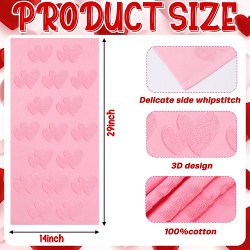 Remagr 2 Pcs Valentine's Day Bathroom Hand Towel Cotton 3D Red and Pink Hearts Jacquard Weave Kitchen Towel 29.5 x 13.7 Inch Bath Decor Married Couple Gifts Anniversary Wedding Decoration