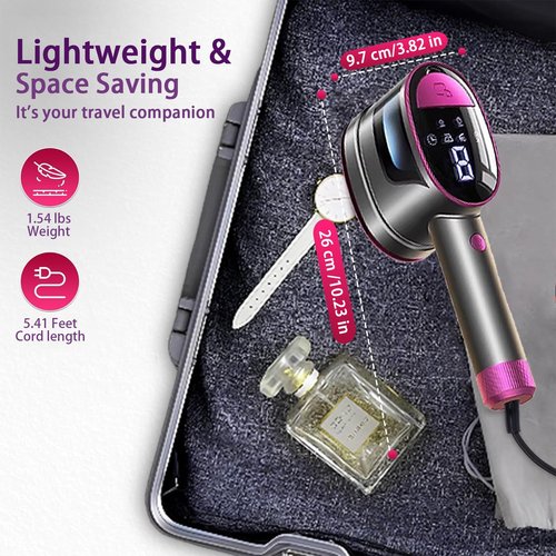 Travel Clothing Steamer, 1200W Handheld Portable Clothing Wrinkle Remover, 3+1 Steam Adjustable Intelligent Home Iron, 20S Preheating, 7 Hole Steam Outlet, Essential for Home, Travel & Dorm (Purple)