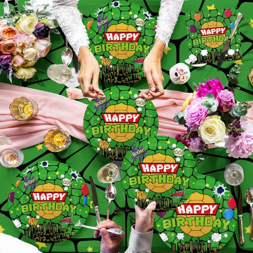 104pcs Birthday Decorations Tableware Set for 20 Guests Include Banner ,Paper Plates of 2 Size,Napkins and Paper Cups,Cake Topper,Balloons and Plastic Tablecloth