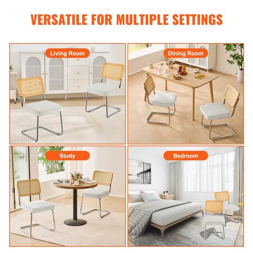 VEVOR Rattan Chairs Set of 2, Mid Century Modern Dining Chair, Upholstered Velvet Accent Chair with Rattan Back, Retro Dining Room Kitchen Chair for Living Room, Bedroom (18.1 Inch)