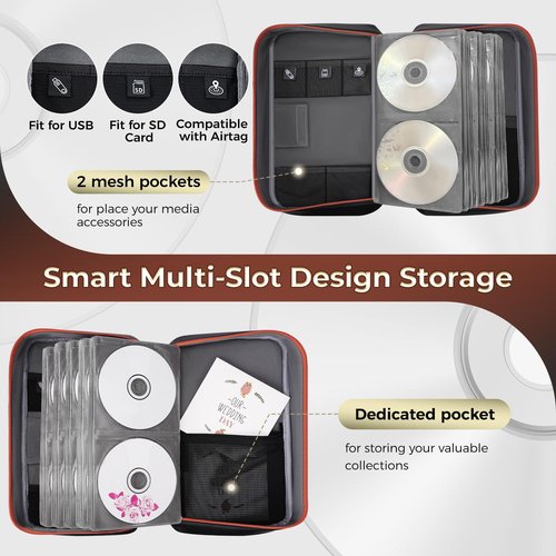 DEEGO DVD CD Storage Case with Lock, 120 Capacity CD Binder, Leather DVD Storage with Smart Multi-Slot for USB, SD Card, Blu-ray Wallet Album CD Book, CD Holder Case for Car, Home, Travel, Gifts