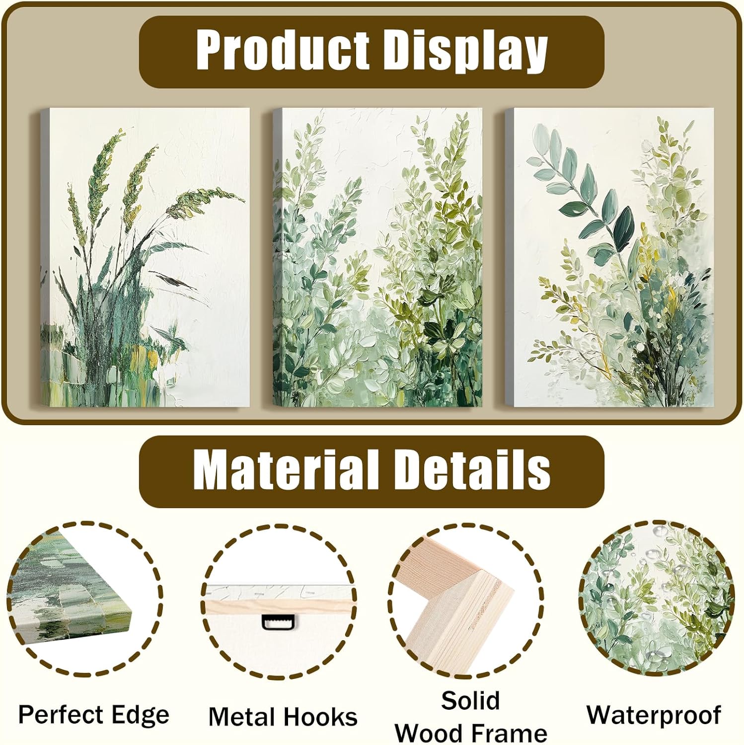 Skiennix Boho Floral Canvas Wall Art Prints - Modern Botanical Decor for Home & Office | 12"x16" Wrapped Frame