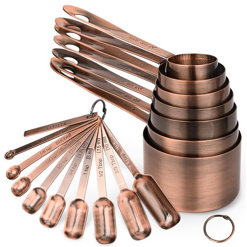 Nstezrne Copper Measuring Cups and Spoons Set 17 for Dry & Liquid, Metric & Us Stainless Steel Measuring Cups and Spoons Set with Leveler for Kitchen & Baking with 3/4 & 2/3 Measurer Cup