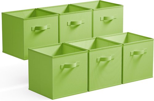 Granny Says Cube Storage Bins - 11 Inch Foldable Fabric Organizers | 6 Pack Light Green Baskets for Shelves