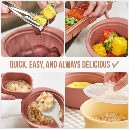 FIRGI 40oz Platinum Silicone Microwave Steamer Pot with Handle & Lid - Korean 100% Food-Grade Steamer Bowl, Heat-Resistant Cooker with Steam Holes, Easy Clean, Dishwasher Safe, Taupe Brown