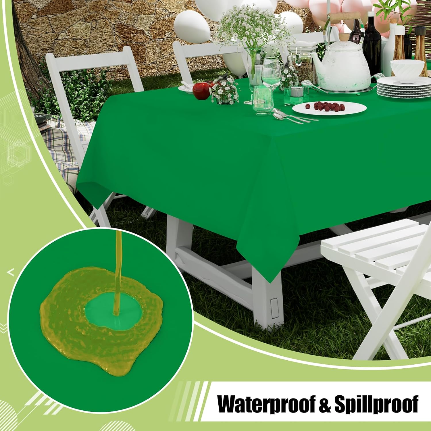 Smiry Disposable Tablecloths - Waterproof Plastic Covers for Parties | 54 x 108 Inch | Green - 3 Pack