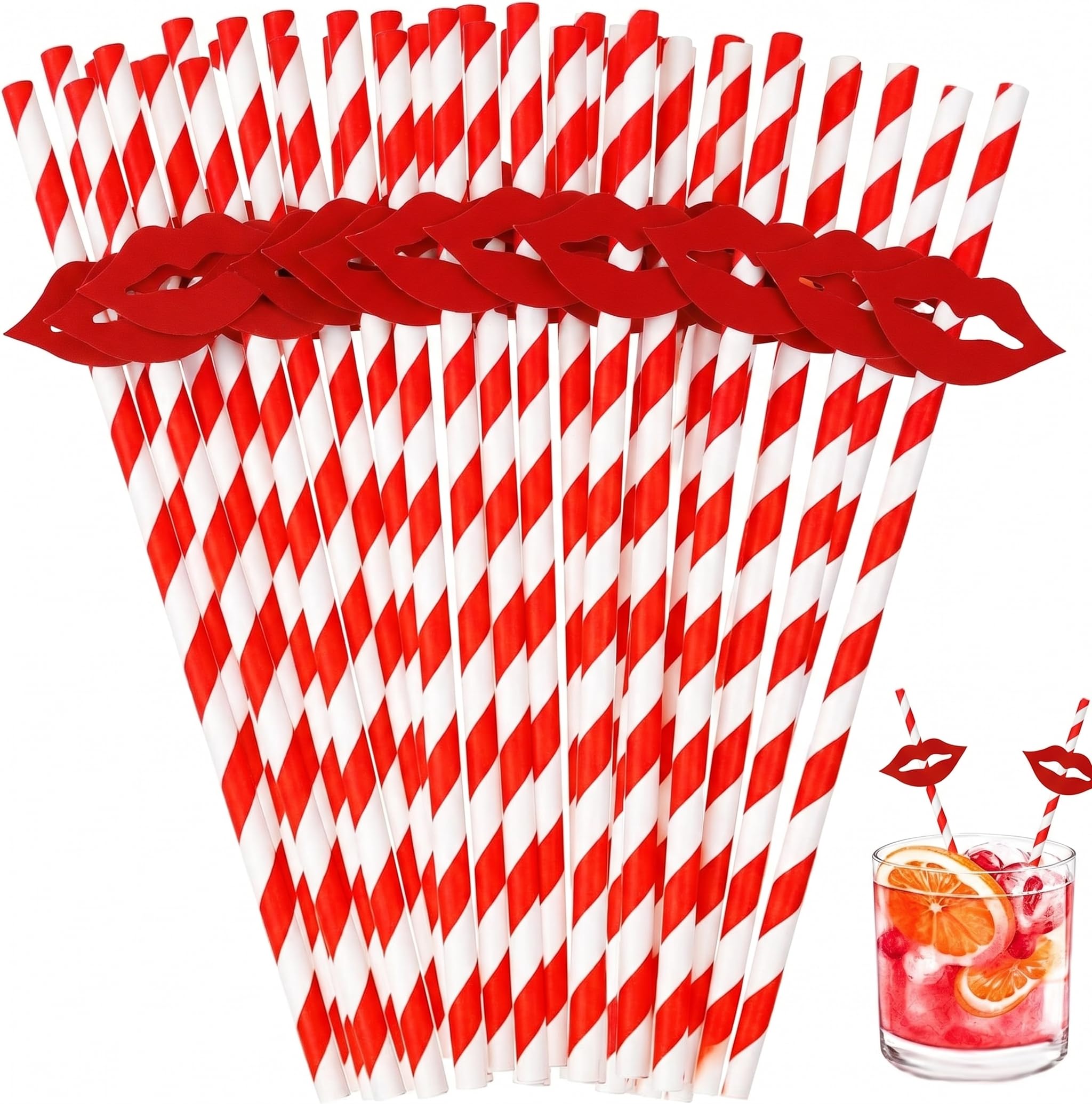 Paper Drinking Straws Red Lips Decorative Cocktail Drinking Straws for Birthday Wedding Christmas Shower Theme Decoration Supplies（40 Pack）