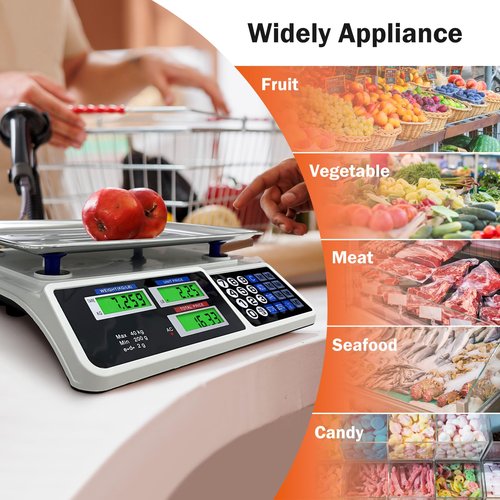 88lb/40kg Price Computing Scale, Digital Price Computing Scale with Stainless Steel Large Platform, Weight Food Kitchen Scale with Dual LCD Display for Farmers Market, Retail Outlets, Meat Shop, Deli