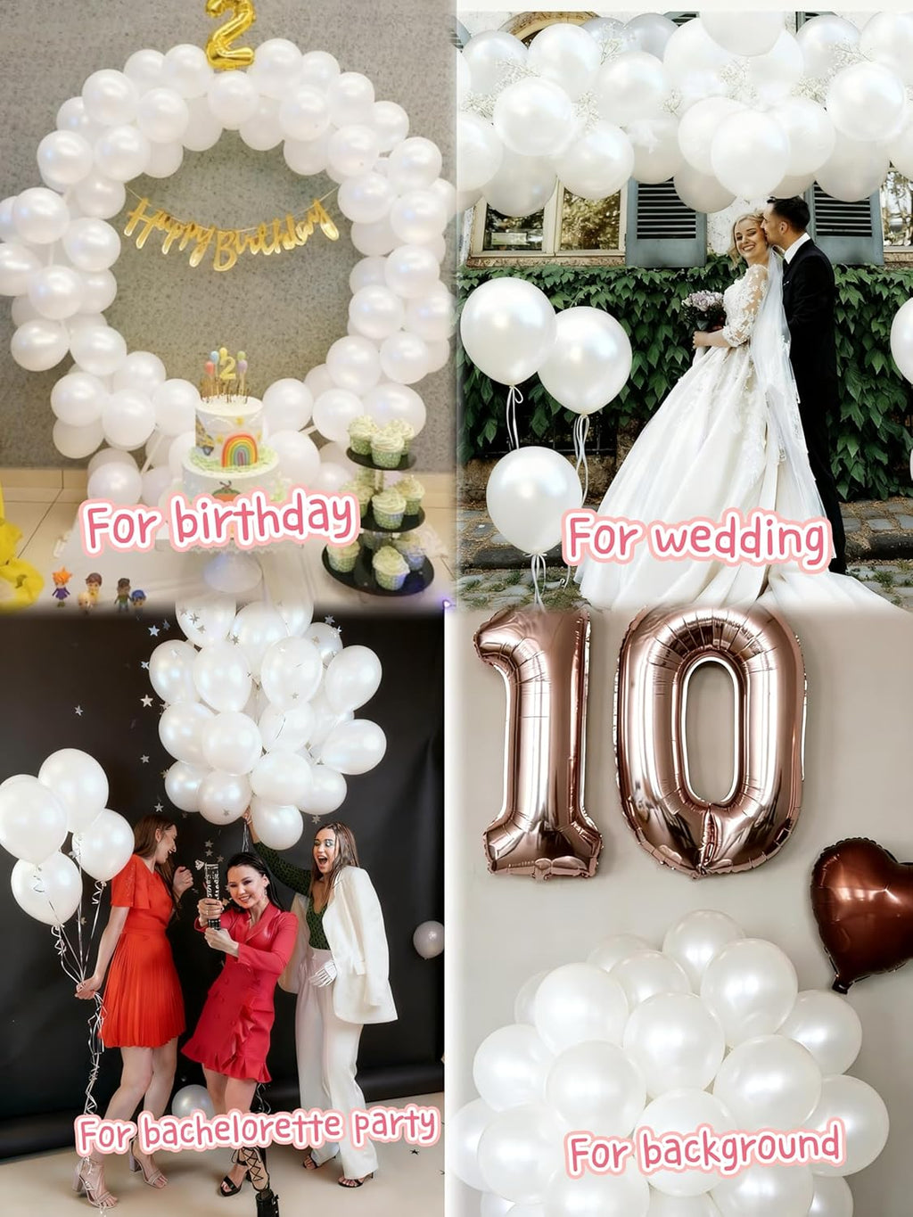 Pearl White Balloons - 12 Inch Matte Latex Balloons for Weddings, Birthdays & Baby Showers | 50PCS
