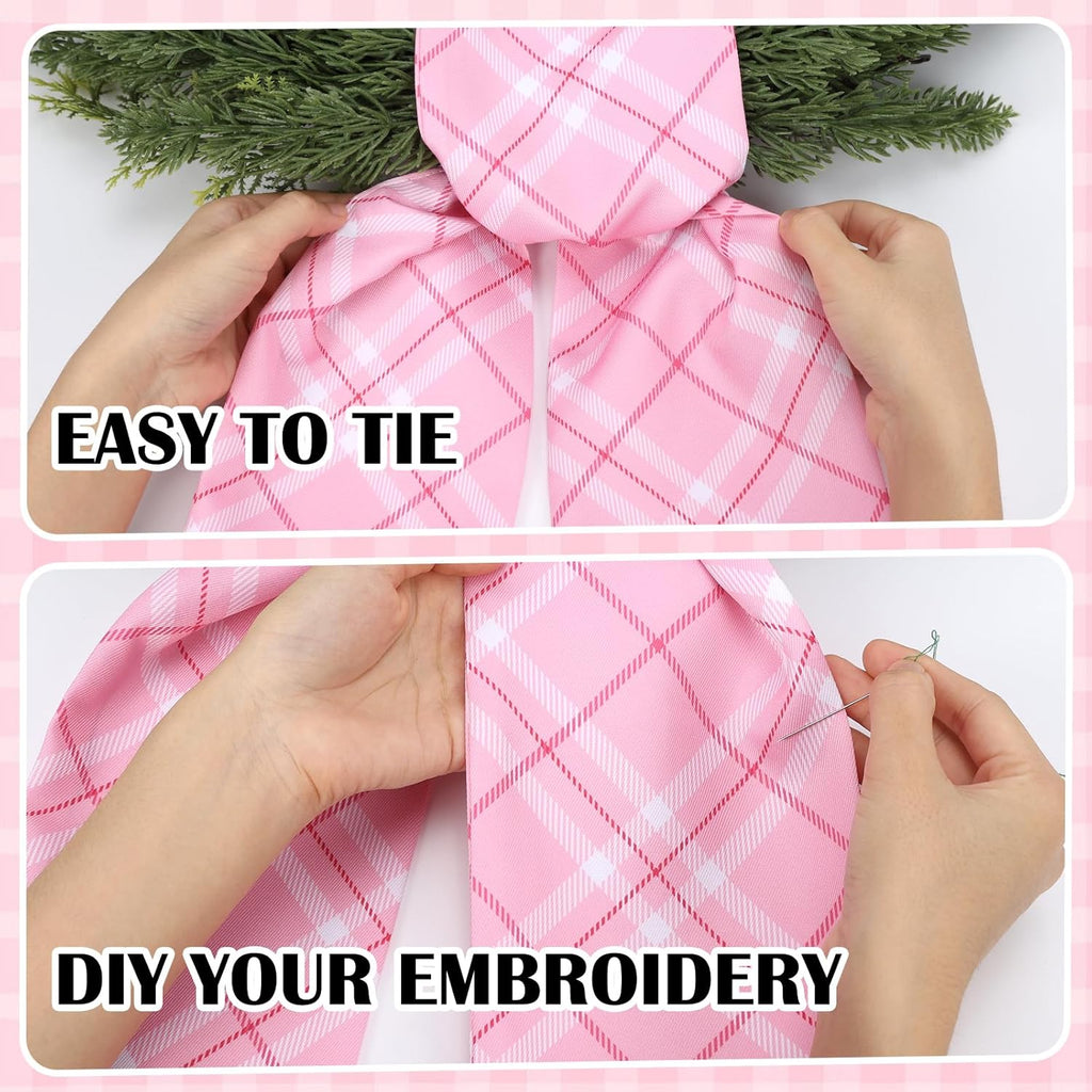 Pink Plaid Wreath Sash - 2 Pcs 60-Inch Buffalo Plaid Sashes for Valentine's Day & Wedding Decor