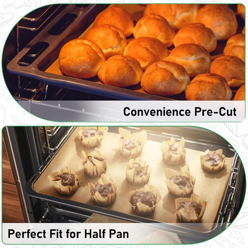EcoDispose Non-Stick Precut Parchment Paper Baking Sheets - Half Pan Liners, Unbleached, 500 PCS (12-3/16" x 16-3/8")