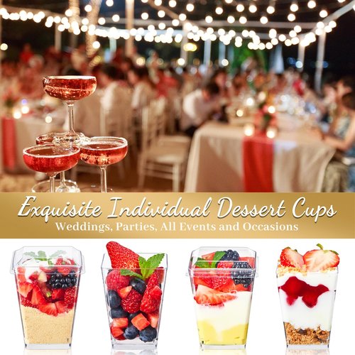 TOFLEN 25 Pack 5 oz Plastic Dessert Cups with Lids for Party, Mini Dessert Cups with Spoons Dessert Shooter Cups for Yogurt Parfait, Appetizer, Pudding, Fruit and Ice Cream