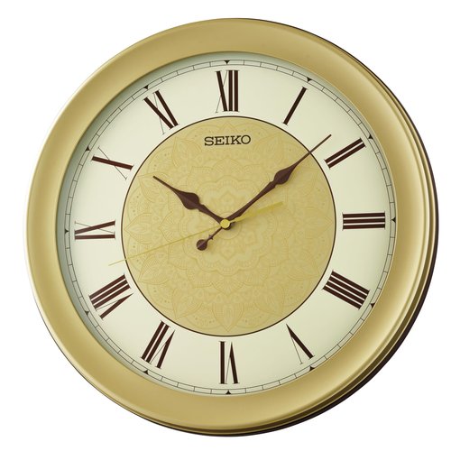 SEIKO QXA835GRH Wide Band Non Ticking Wall Clock, Gold, 14.5 Inch