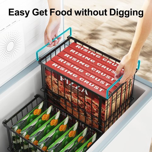 iSPECLE Freezer Organizer Bins, 2 Pack Fits 12" Pizza Adjustable for 5 to 7 Cu.Ft Chest Freezer, Stackable Wire Baskets with Handles, Heavy Duty Storage for Bulk Meat & Frozen Food, Black