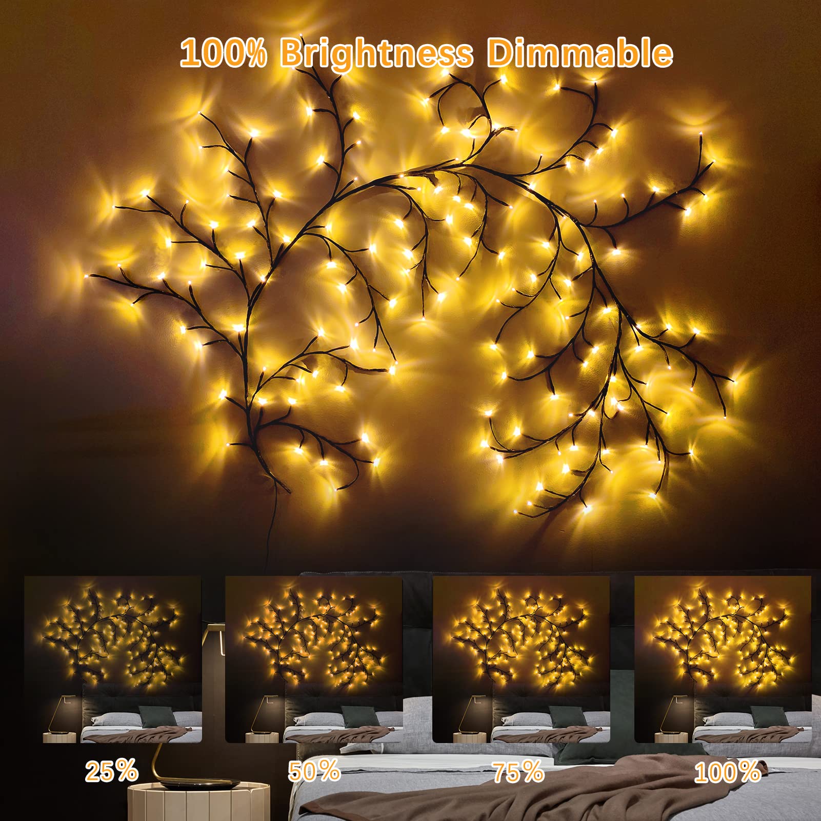 THKFUL Enchanted Willow Vine Lights with Remote, 8FT Willow Vine Tree Branch Lights Christmas Artificial Plants Tree Branches Light,144 LEDs Lighted Twig Vine Plug in for Room Home Outdoor(1PCS)
