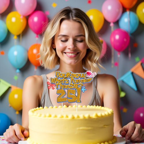 What’s Funnier Than 24? 25! Cake Topper,25th Birthday Cake Decoration, Yellow Sponge Glitter Birthday Party Supplies, 25 Years Later Decor,Cartoon Funny Birthday Cake Pick