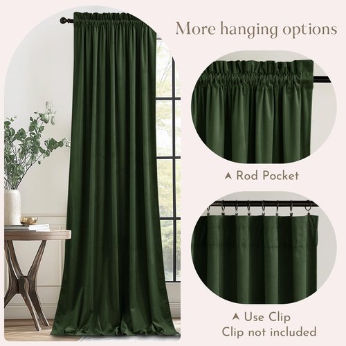 NICETOWN Olive Green Velvet Blackout Curtains 96 inch Long for Spring, Thermal Insulated Energy Saving Super Soft Calming Luxury Window Treatments for Bedroom and Living Room Decor, 52 Wide 2 Panels