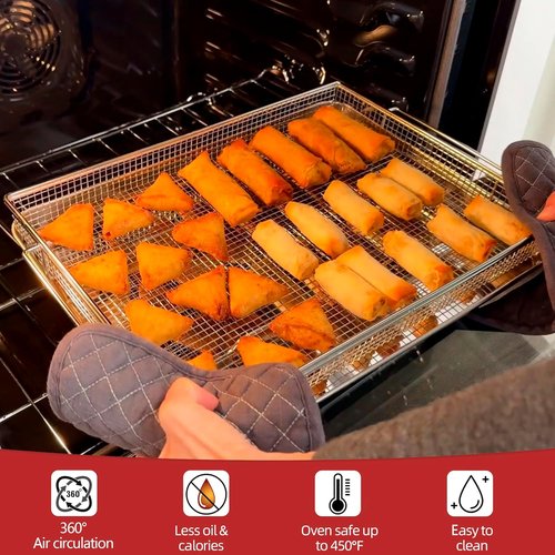 Geesta Air Fryer Basket - Nonstick Crisper Tray & Basket Set with 50 Recipes | 12.5” x 9.5” for Healthy Cooking
