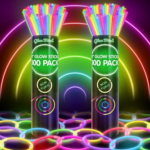 Glow Sticks Bulk - 200 Ultra Bright Glow in the Dark Party Supplies | 8-Inch Glowsticks with Bracelets & Necklaces