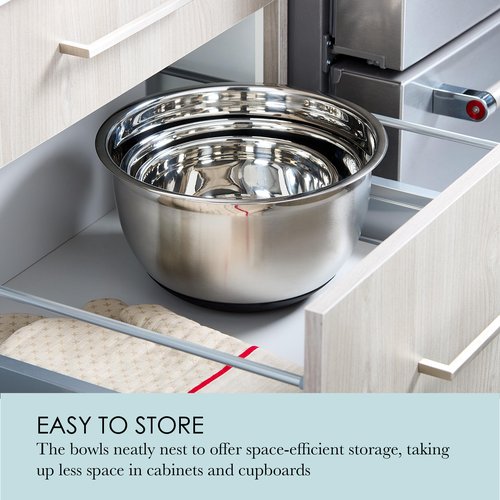 Chicago Metallic Stainless Steel Soft Base Bowls, Versatile Nesting Mixing Bowls for Every Kitchen Task, Set of 3