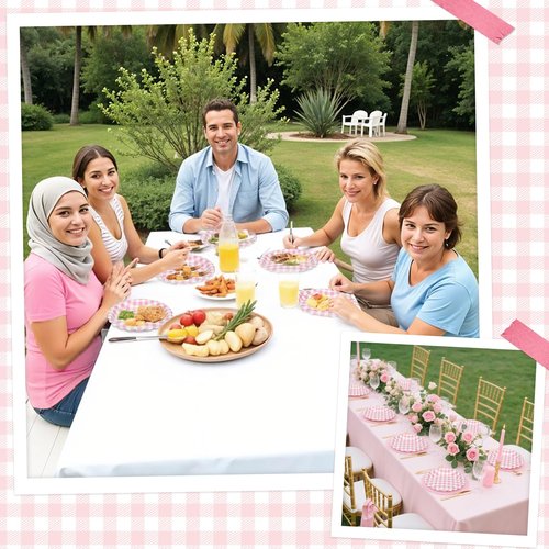 NatNarr 30 Pcs Pink Gingham Plates, 9 Inch Valentines Plates Scalloped Plaid Dessert Dinner Party Plates Pink and White Gingham Party Supplies for Girls Baby Shower, Wedding, Birthday