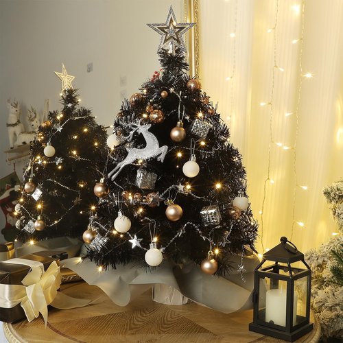 Juegoal 24-Inch Black Mini Christmas Tree - Lighted Tabletop Pine with 50 LED Lights & Timer for Holiday Decor