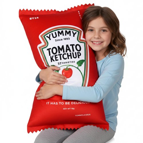 Ketchup Pillow Plush 20"x12" Tomato Room Décor Cute Valentine’s Day Gift Cool Things Ketchup Bottle Stuffed holiday Funny Plushies Palm Pals Food Giant Plush Food Festive Throw Pillows Easter Gift