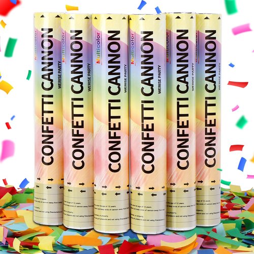 Confetti Poppers Biodegradable Confetti Cannon, 6 Pack WERISE Party Poppers Multicolor Confetti Shooters for Birthday, Wedding, Parties, Valentines Day, Easter and Graduation 12 Inch