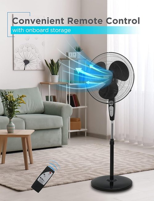 BLACK+DECKER 18-Inch Adjustable Stand Fan - Remote Control, 90-Degree Oscillation, 3 Speeds, Black