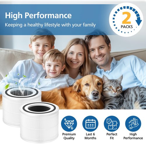 2 Pack 240 Replacement Filter Compatible with Puro 240 Air Purifier, 3-in-1 Filter Replacement with Activated Carbon Layer