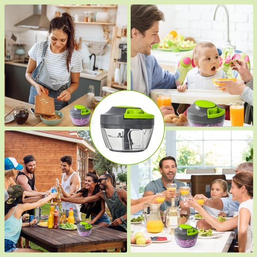 Manual Food Processor Vegetable Chopper, Portable Hand Pull String Garlic Mincer Onion Cutter for Veggies, Ginger, Fruits, Nuts, Herbs, etc.,500ml
