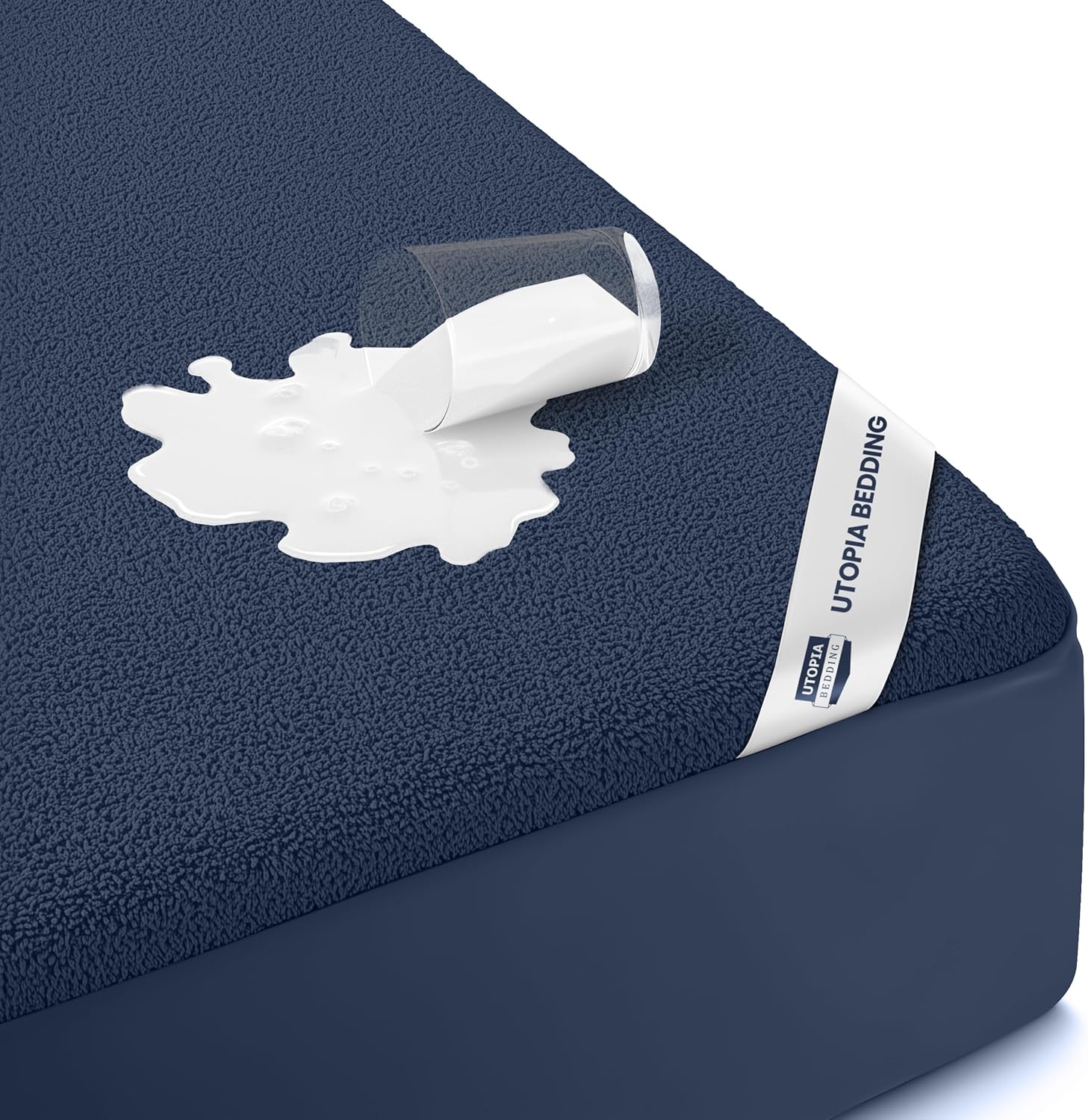 Utopia Bedding Twin Size Mattress Protector - Waterproof Terry Cover with Deep Pockets | Soft & Breathable Navy Blue