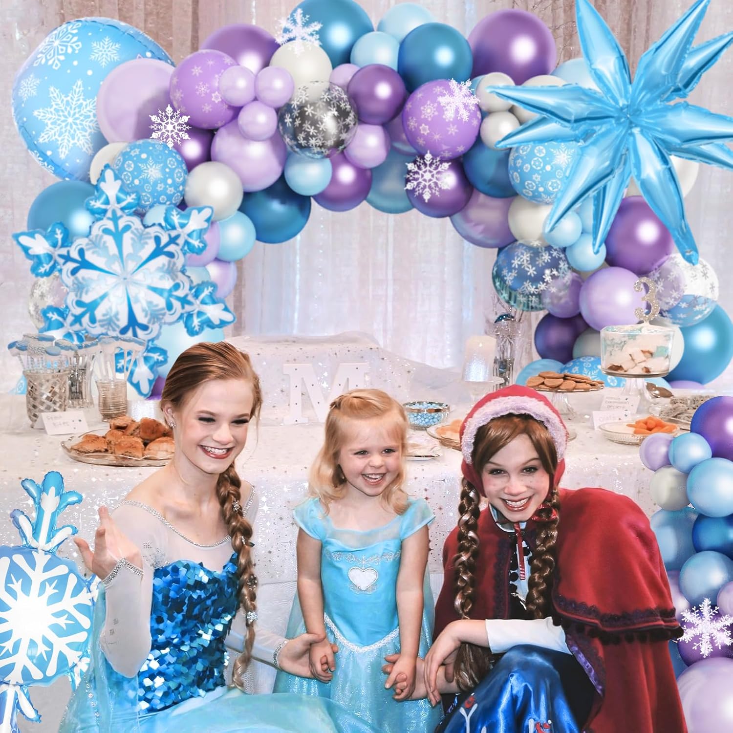 Amandir Snow Birthday Party Supplies - 162PCS Balloon Garland & Fringe Curtain | Blue & Purple Winter Wonderland Decor