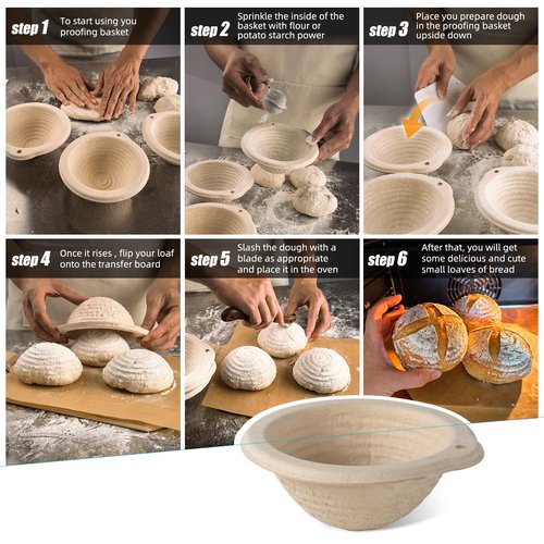 13cm/5inch Mini Sourdough Banneton Round Pulp Bread Proofing Basket Set 12 with Linen Liners Homemade Bread Baking Supplies