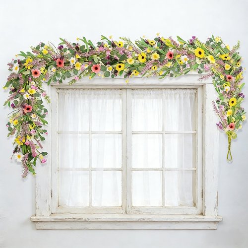 2Pcs 6.5 Ft Summer Flower Vine Garlands Artificial Wildflower Wisteria Lavender Daisy Spring Garland Not Withering Floral Wreath Garland All Year Round Home Decor for Indoor Outdoor Home Wedding Arch