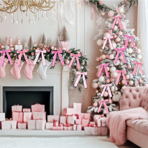 LOYIM 36 Pieces Easter Day Velvet Bow Easter Ribbon Wreath Bow Bulk Spring Crafts Gift Pretied Set for Garland Home Wedding Holy Week Decor(Pink,1'' Wide)